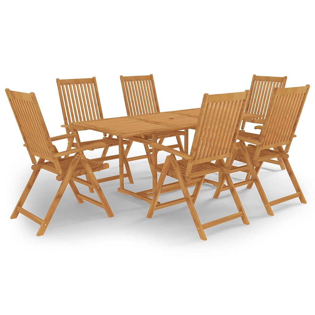Set di mobili da giardino in teak, 180 x 90 cm, sedie pieghevoli con schienale regolabile in 7 posizioni, robusto set da pranzo per giardino, terrazza e piccolo balcone