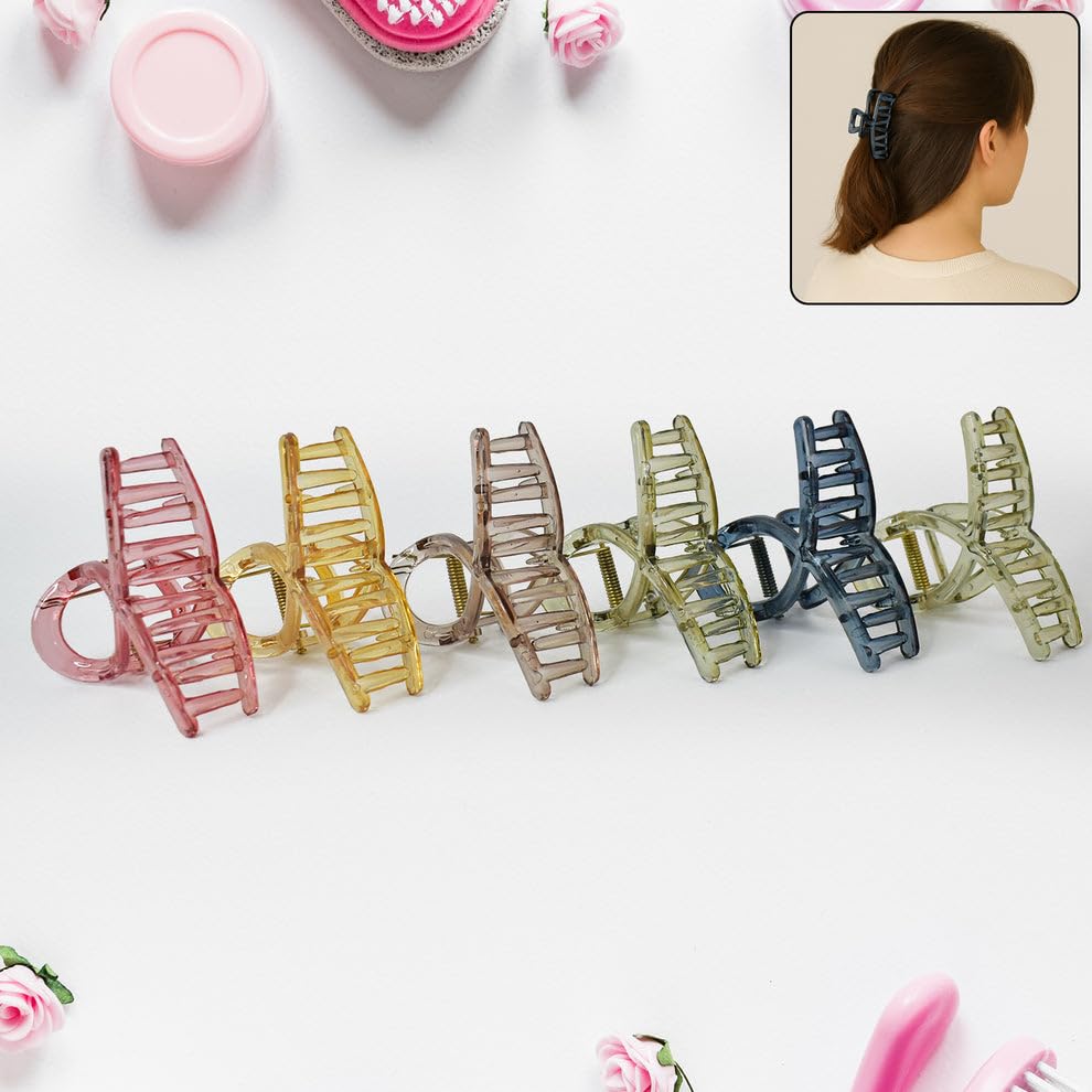 Image of Plastic Hair Clamp Grip Simple Matte Hair Barrette Clamp for Women and Womens, Strong Hold Claw Hair Clip for Daily Hair Styling, Assorted Colors, Pack of 6 Pieces