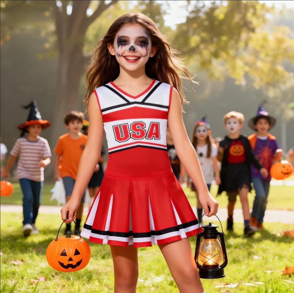 Cheerleader Costume for Girls With Pom Poms - Halloween Sports Outfit and Gifts - Image 6
