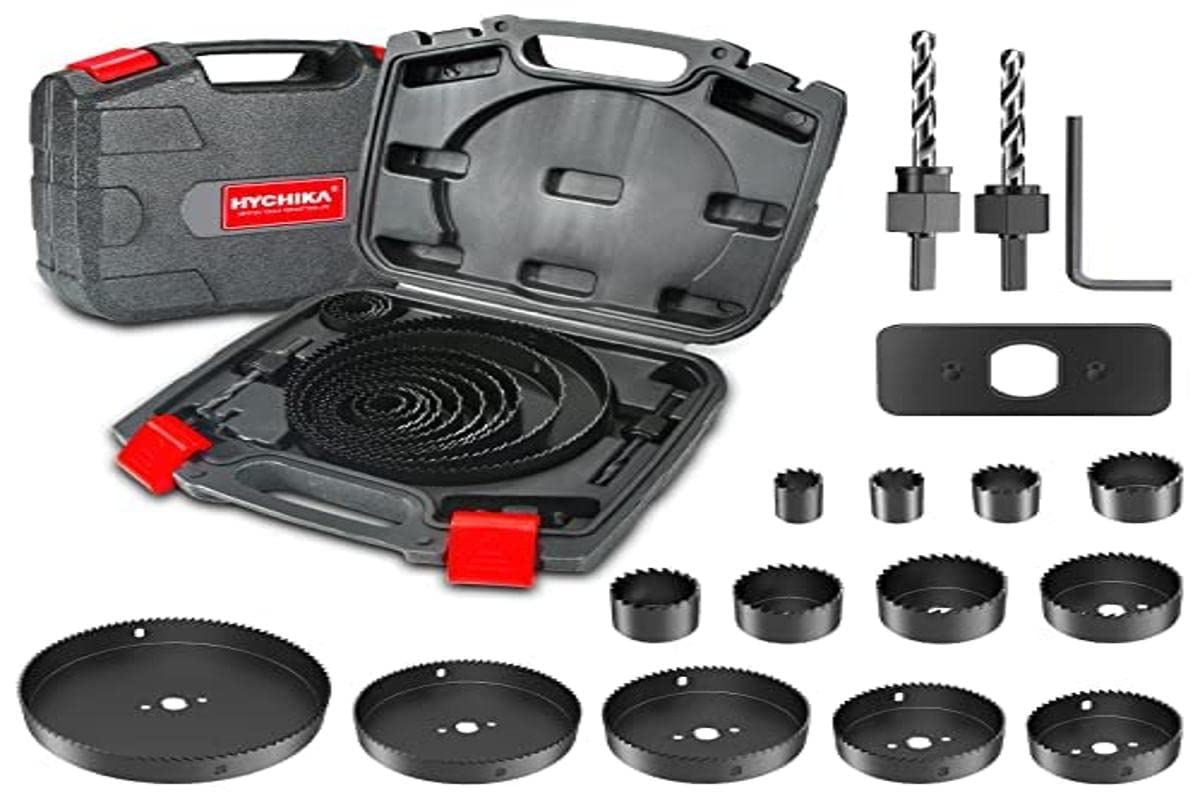 HYCHIKA Hole Saw Set, 19 Pieces Hole Saw Kit with 13 Saw Blades 20 mm - 152 mm