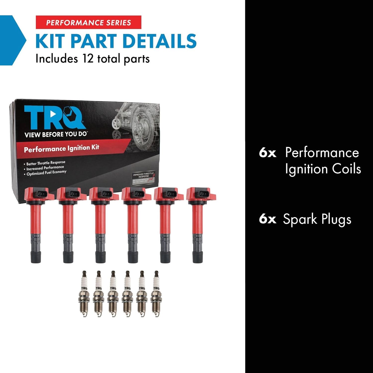 TRQ Ignition Coil & Spark Plug Kit 12 Piece Compatible with 2001-2009 Acura MDX 2004-2007 Honda Accord V6 3.0L 2003-2008 Pilot 2006-2008 Ridgeline