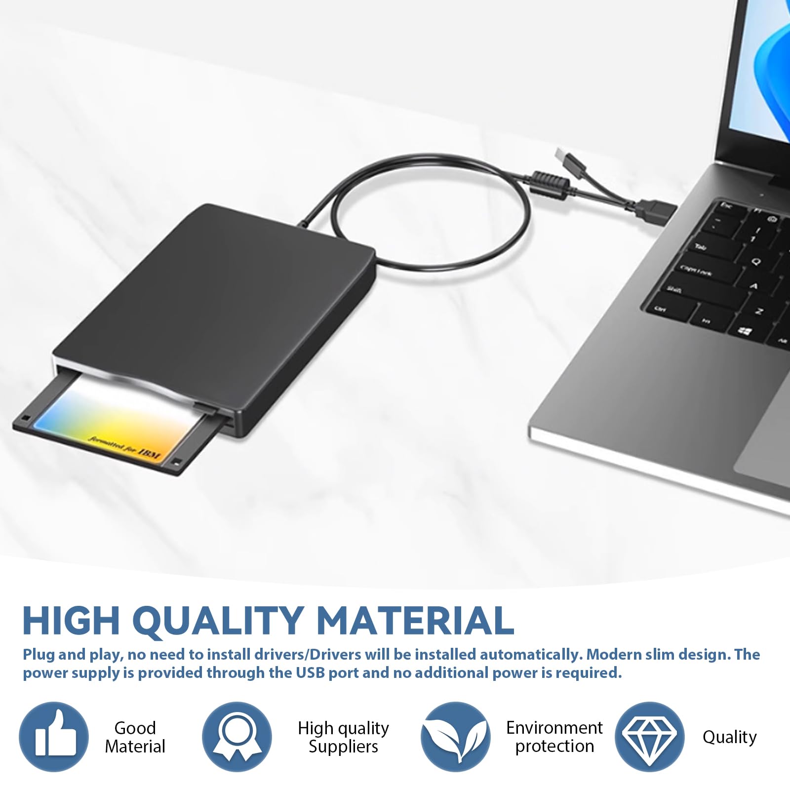 Unidad de disquete externa USB FDD 1,44 MB/2 HD 3,5 pulgadas, USB C, delgada, portátil, plug and play para portátiles con Windows 11/10/7/8/XP (negro)