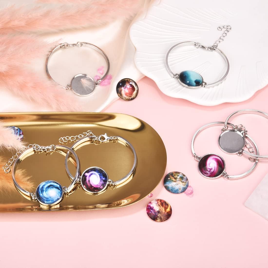 DROLE 20Pcs Cabochon Bracelet Settings Kit-10Pcs 20mm Antique Silver Adjustable Bracelet Blank with 10Pcs 20m Round Clear Glass Cabochons for Jewelry Making - Image 3