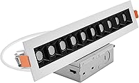 LUXRITE 10-Head Canless LED Recessed Linear Downlight | 5CCT 2700K-5000K Selectable, 1200 Lumens, Dimmable, IC Damp Rated, White/Black Trim