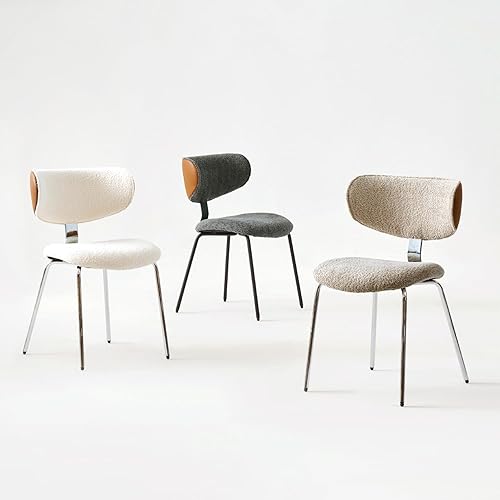Miniatura 8 de GrandNoor Modern Boucle - Juego de 2 sillas de comedor de piel sintética, respaldo curvado, sillas de comedor tapizadas con patas de metal, color