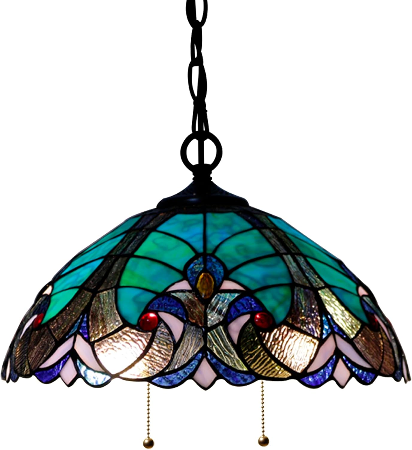 Large Tiffany Lamp Shade Replacement Only 16Inch Stained Glass Lampshade Fit For Table Lamps FLoor Lamp Ceiling Fixture Pendant Hanging Light Home Office Decoration (Blue)