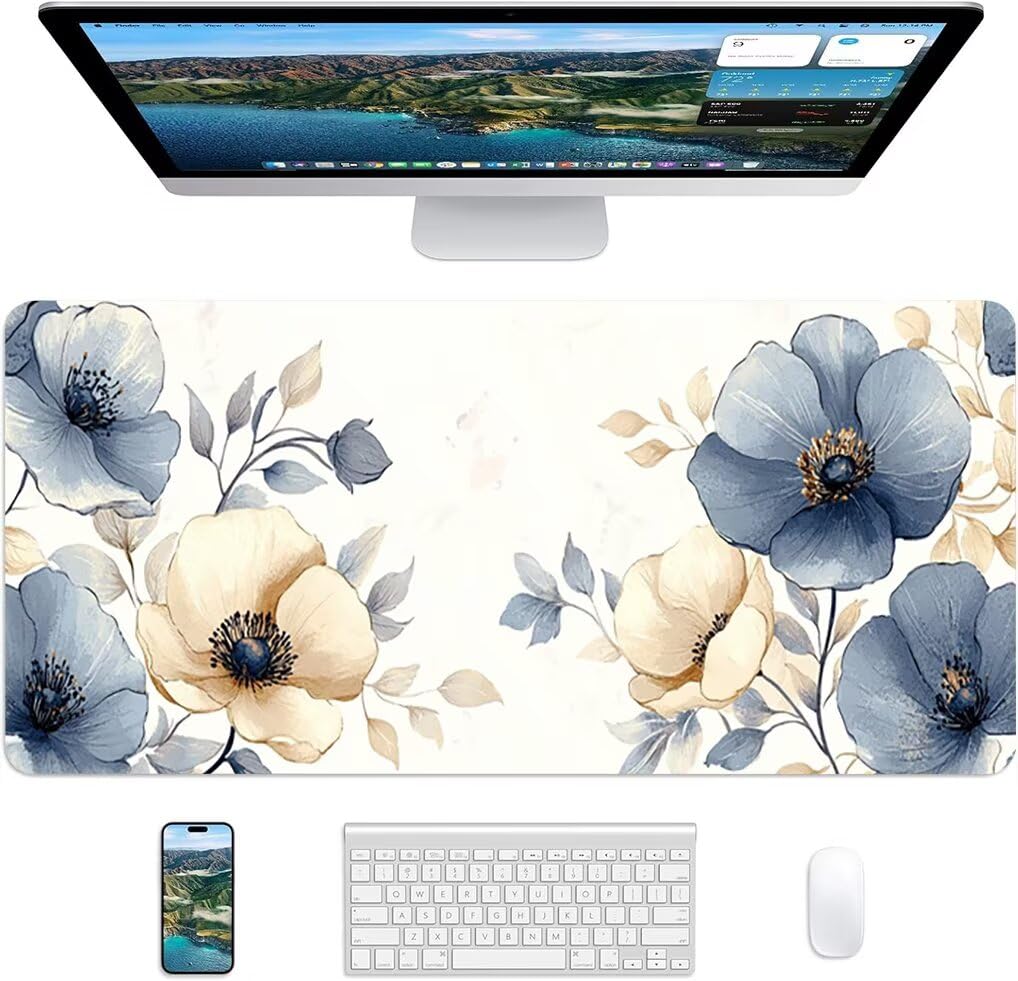 Wxuaixnn Fiore Tappetino per Mouse Gaming XXL, 160x80cm Tappetino da Scrivania, Bianco Mousepad con Bordi Cuciti per Gamer e computer portatilea, Migliora la Precisione e la velocità -9953