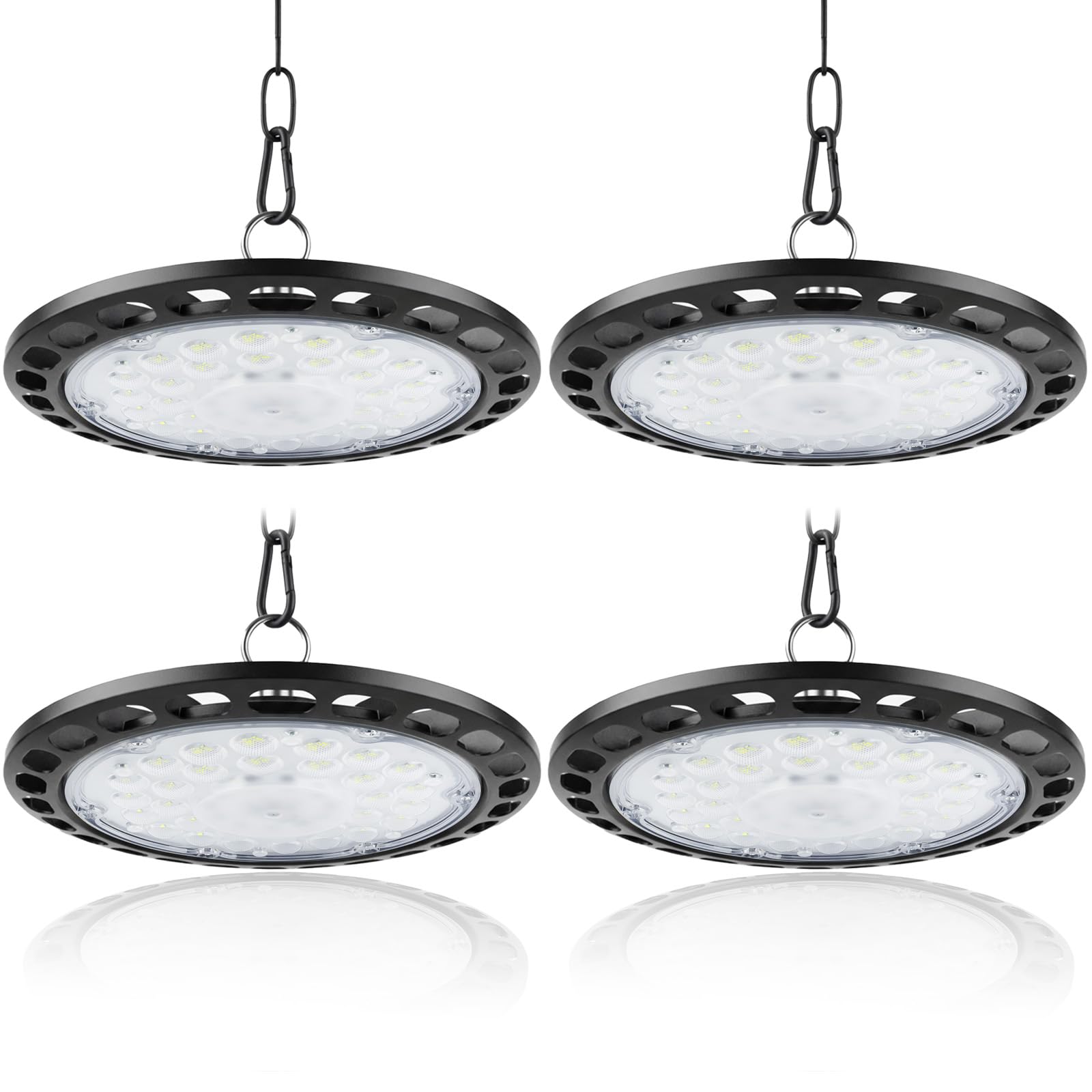 100W UFO LED High Bay Light，4 Pack Garage Light 30000LM 6000K Super Bright Industrial UFO Lamp IP66 Waterproof Daylight White LED Warehouse Lighting Shed Lighting for Workshop Warehouse Factory