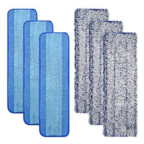 6 Pack Mop Pads for Bona Family of Mops 3 Microfiber Cleaning Pad + 3 Microfiber Dusting Pad Reusable Mop Refill Replacement Head for Dry and Wet Floor Cleaning