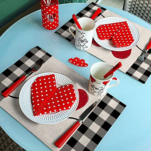 Arkeny Valentines Day Red Heart Placemats Set Of 4 Indoor Decor For Dining Table Love Buffalo Plaid Farmhouse Holiday Party Decoration Ap024 #TOP2