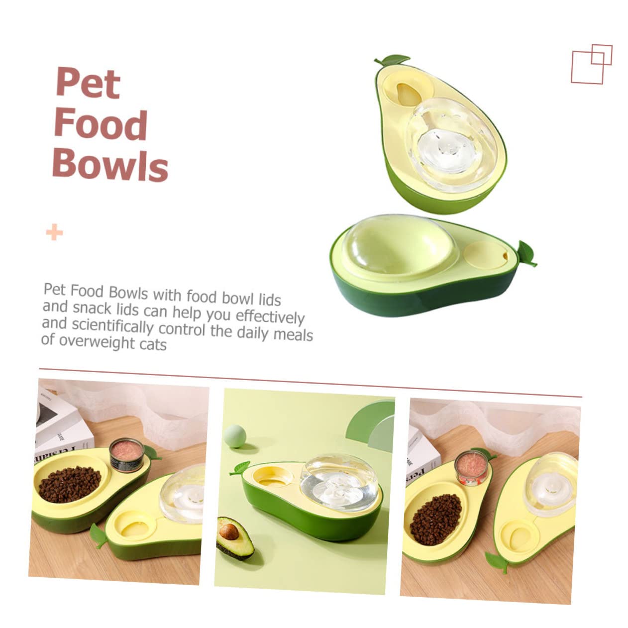 VANZACK Dispenser Cibo Gatto a Forma di Avocado Set da 2 Alimentazione Lenta Protezione Articolazioni Cucina Pet