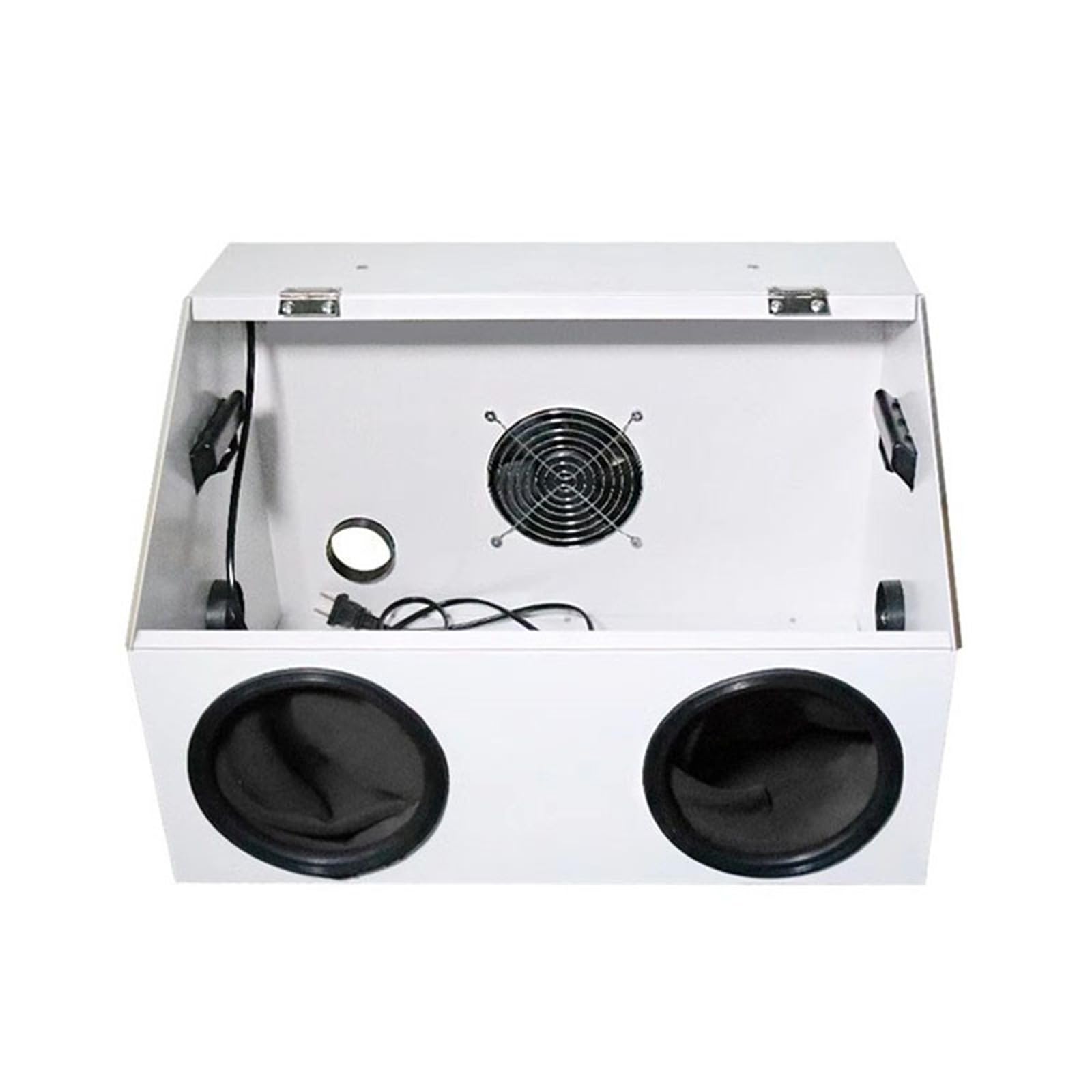 GAENZA Metal Grinding Polish Dust Box with 2 Holes, Metal Enclosed Grinding Box Acrylic Cover with Led Light Dustproof Polishing Booth for Polishing Spray Painting Engraving Sanding,S,with fan