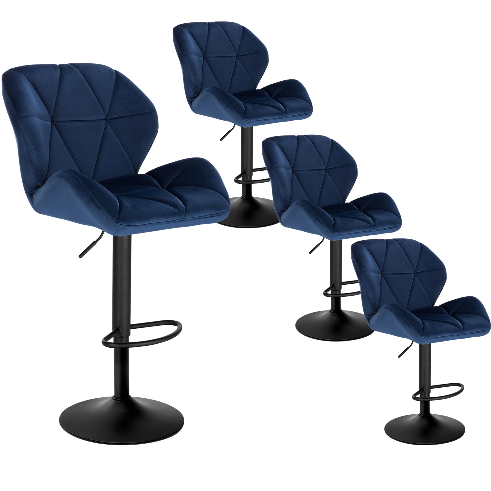 WOLTU Juego de 4 Taburete de Bar con Respaldo, Sillas de Bar Regulables en Altura, Muebles Cocina Silla de Comedor, Terciopelo, Azul