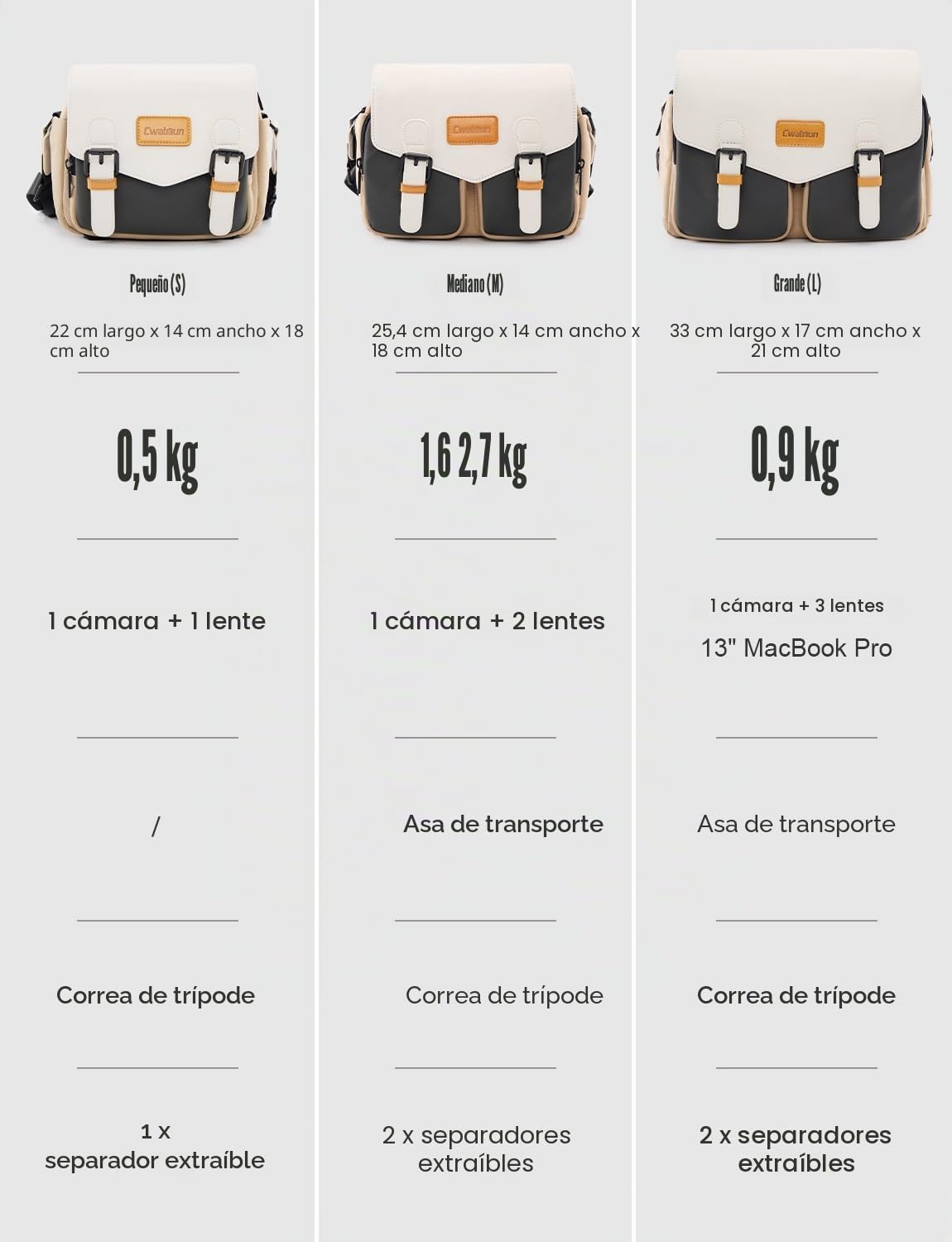 Funda para cámara, resistente al agua, bolso pequeño, bolso de mensajero para cámara réflex y compacta, S