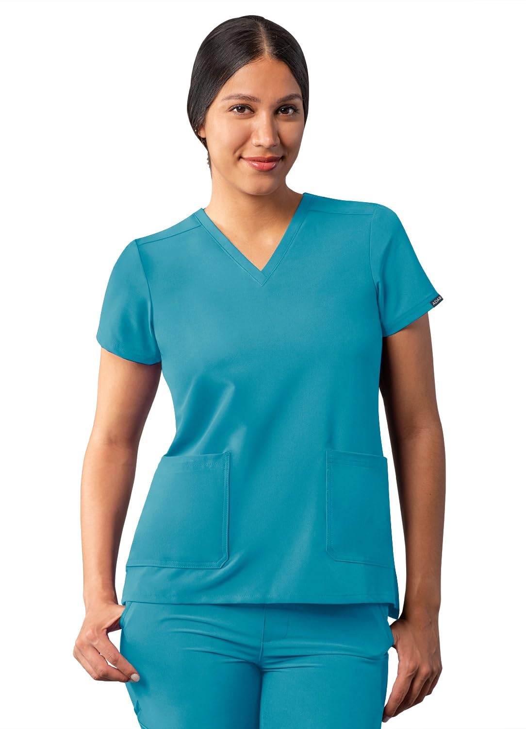Adar Uniforms Addition Scrubs for Women - Modern V-Neck Scrub Top - A6008 - Teal Blue - L, A6008TBLL
