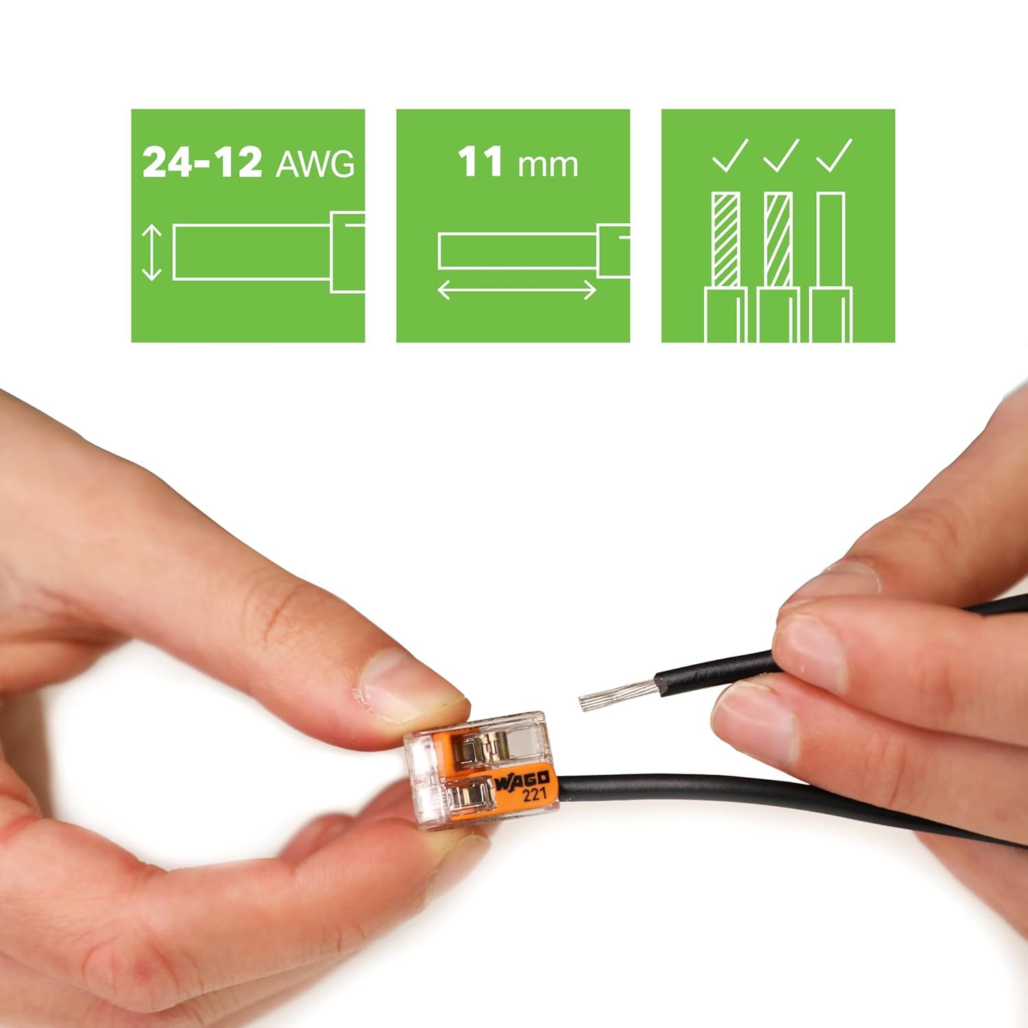 WAGO Lot de 100 connecteurs de câble rapides 221-412 - Connecteur de câblage compact dans une boîte de commutation avec connecteur à levier pour éclairage LED - Connecteur réutilisable