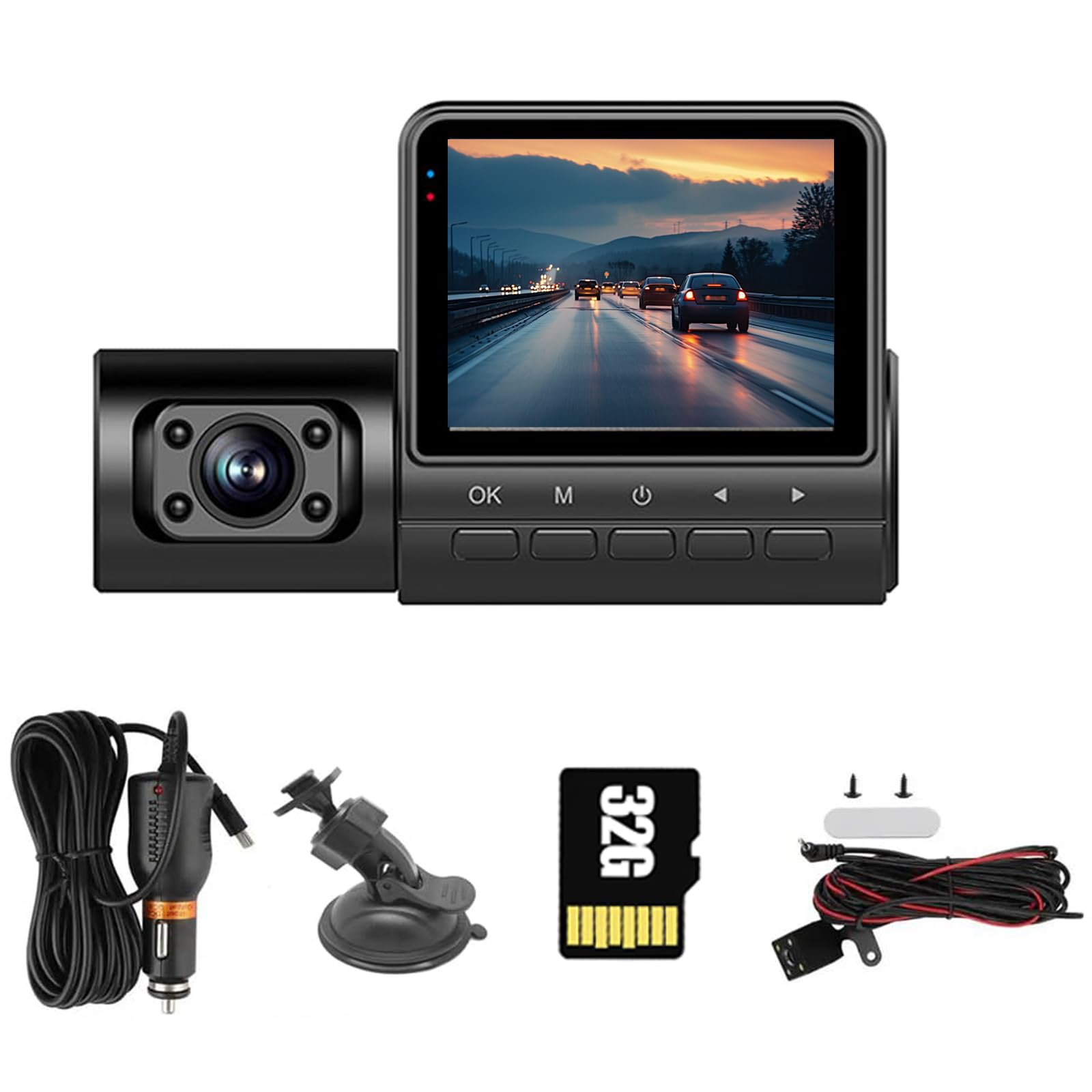 STAYOUNG Dashcam, With 32GB SD Card, 1080P FHD Front And Rear Dashcam, for Car Dashboard Camera, With Night Vision, Loop Recording, Gravity Sensor, And Parking Monitor