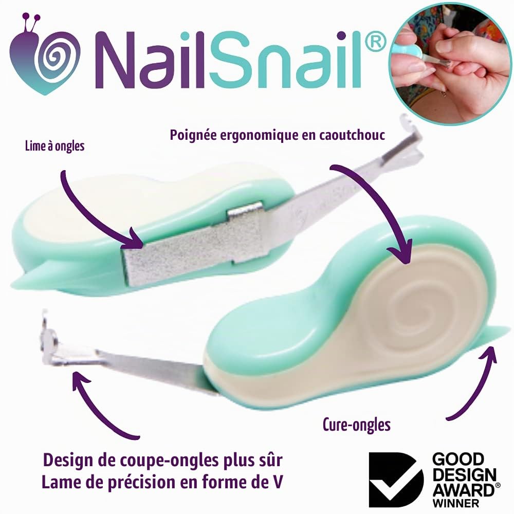 NAIL SNAIL Kit de soins des ongles pour bébé. Ensemble de soins des ongles pour bébé : coupe-ongles pour bébé, lime et nettoyeur sous les ongles. Idéal pour les ongles des nouveau-nés, des nourrissons