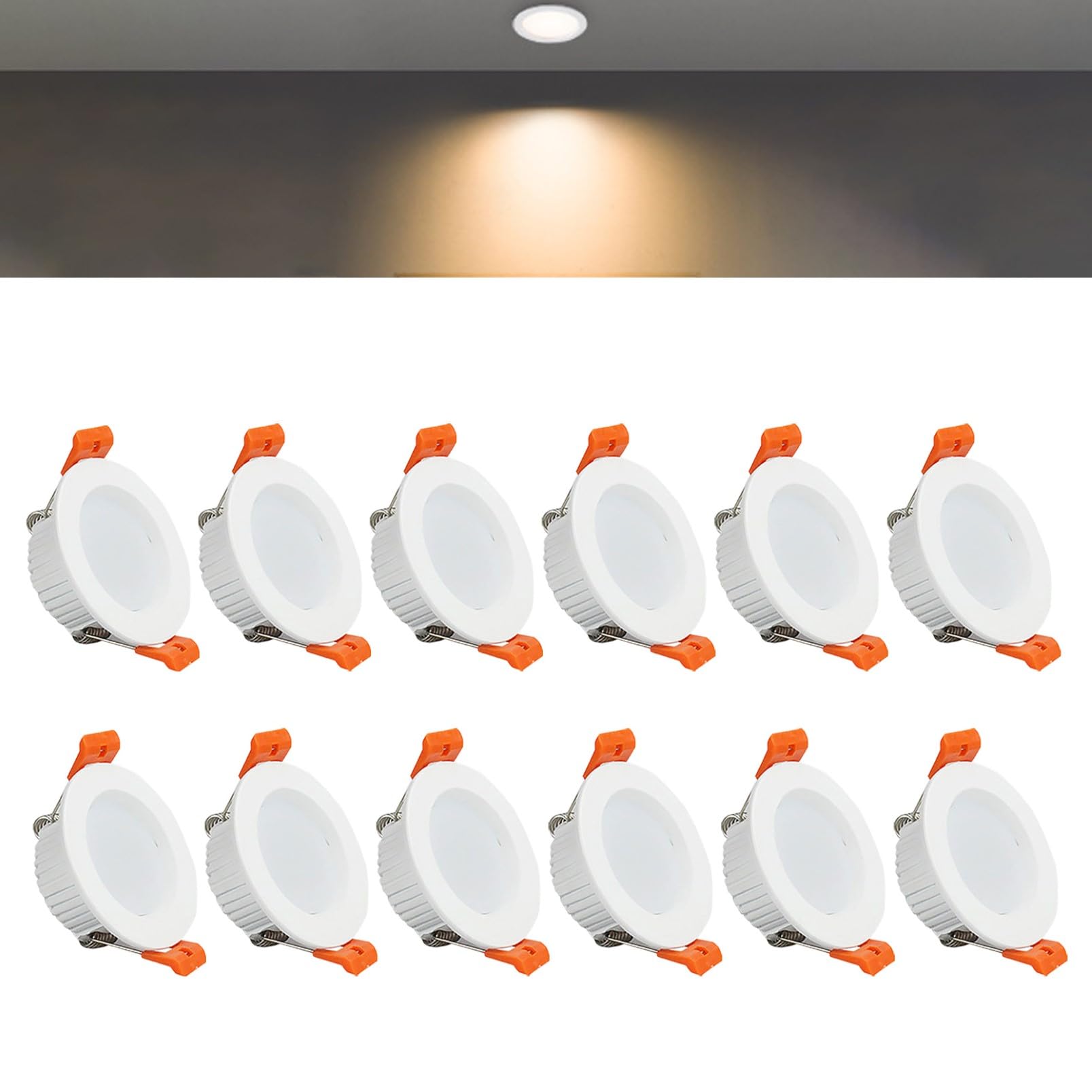 TTiiLoe 3W Round LED Recessed Ceiling Spotlights, 3000K Warm White Ultra Slim Panel Ceiling Light, Cut Φ50-55mm, AC110-240V Downlights for Hallway Stairwell Showroom, 12 Pack