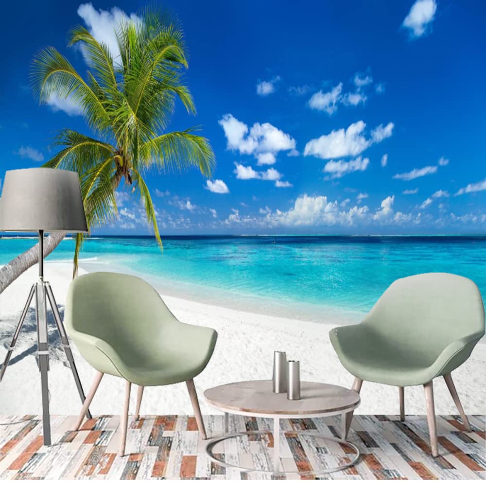 Papier Peint Panoramique de Vacances Vacances D'été Palmiers, Plage Exotique Tropicale Ensoleillée Poster Murale Intissé - pour Chambre Salon Décoration Murale - 300 x 210 cm