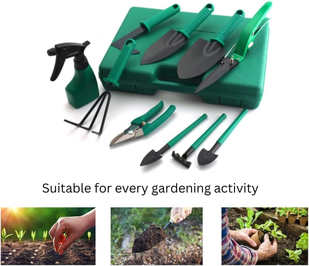 Miniatura 6 de VAIQVUED - Juego de herramientas de jardinería - 10 piezas de herramientas de mano para exteriores con agarre de goma antideslizante, funda de