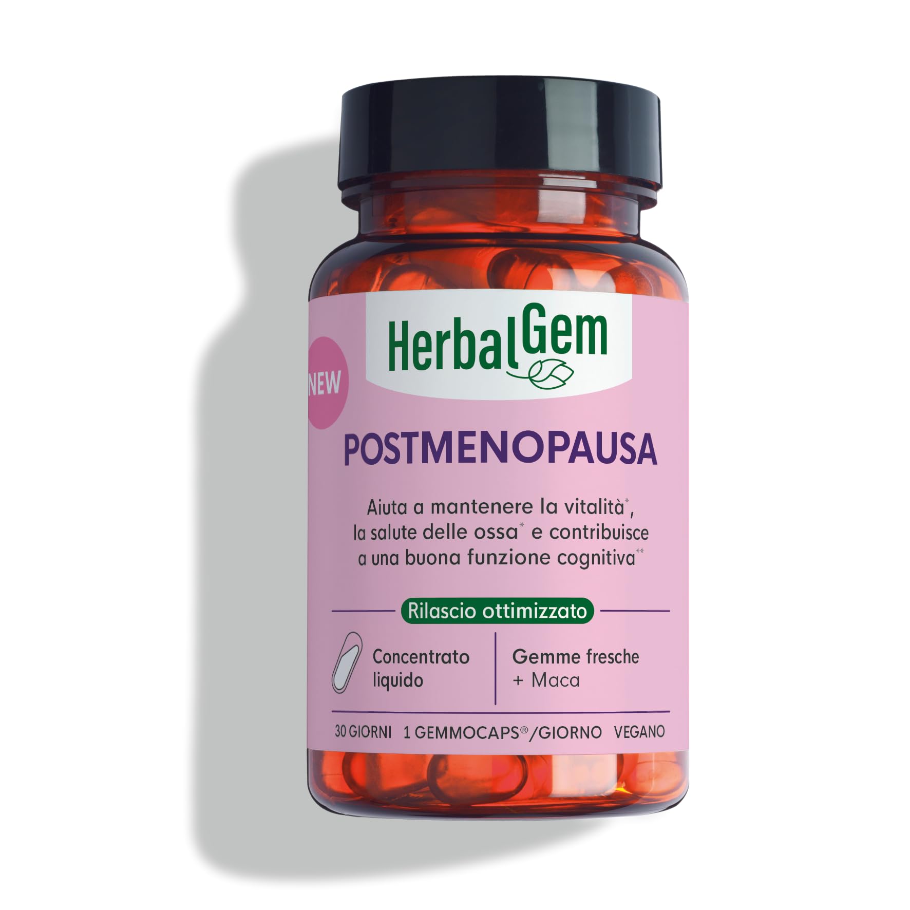 HerbalGem - GEMMOCAPS Postmenopausa - Complemento Senza Ormoni - Allevia il Disagio e Rafforza le Funzioni Ossee e Cognitive - 30 capsule