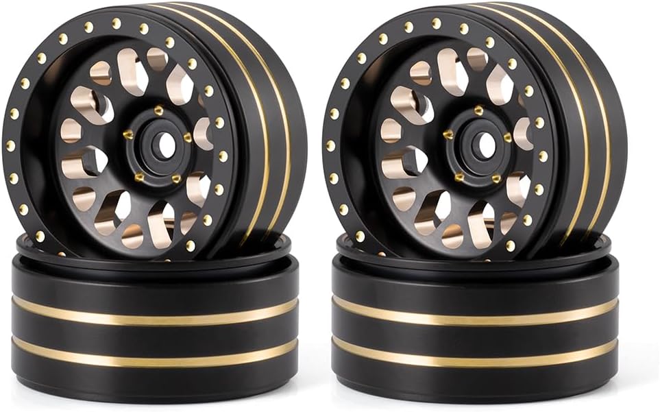RCLIONS 1.3" Brass Beadlock Wheel Hub Rims 207g Heavy Weight for 1/18 TRX4M 1/24 AXIAL SCX24 RC Crawler Car Upgrade Parts (Black)