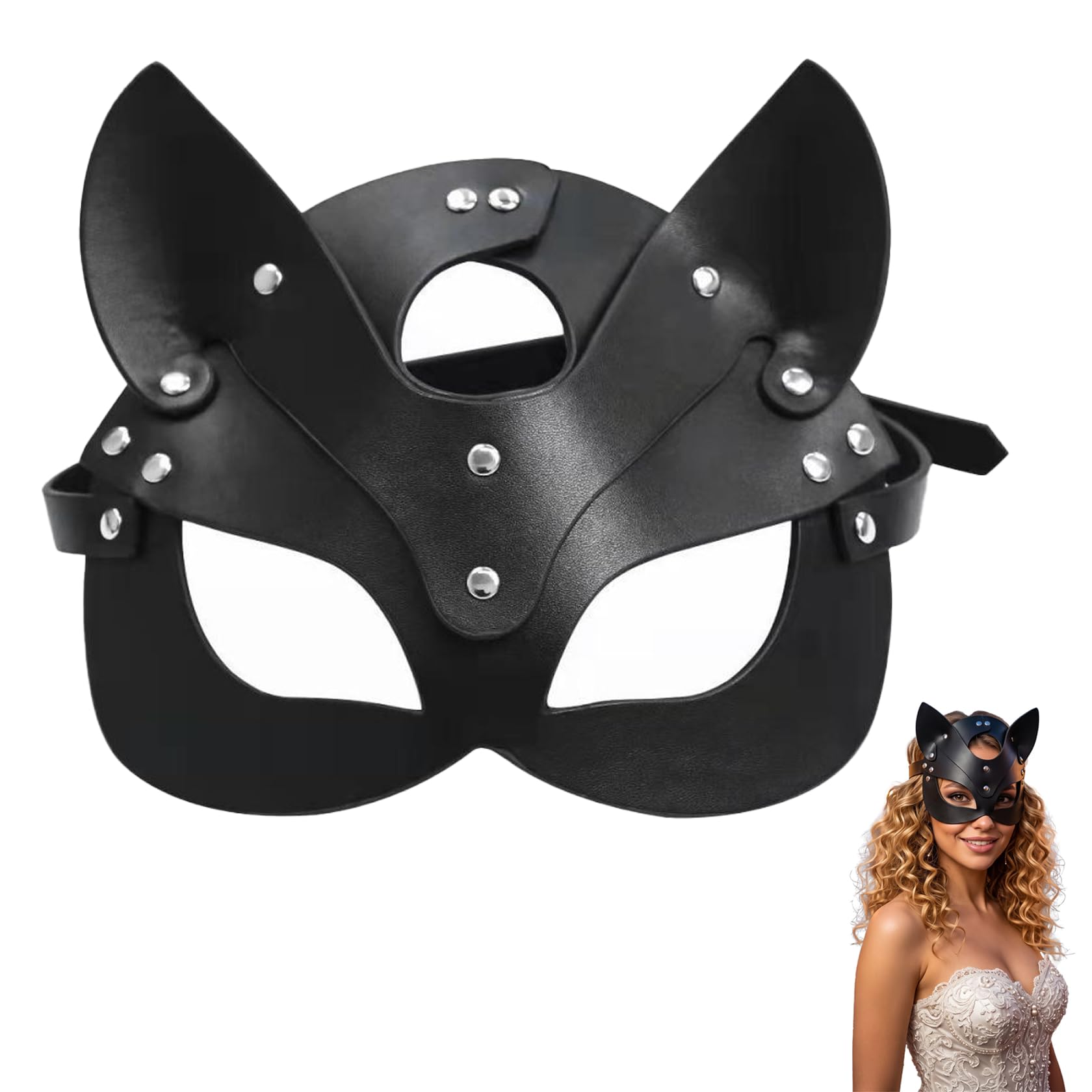 Leather Women Cat Mask,Sexy Masks,Catwoman Mask,Cat Woman Sex Masquerade Mask Costume Womens,Black Half Face Fox Animal Masks,Eyemask for Halloween Accessories,Cosplay Costume Props,Fancy Dress Adult