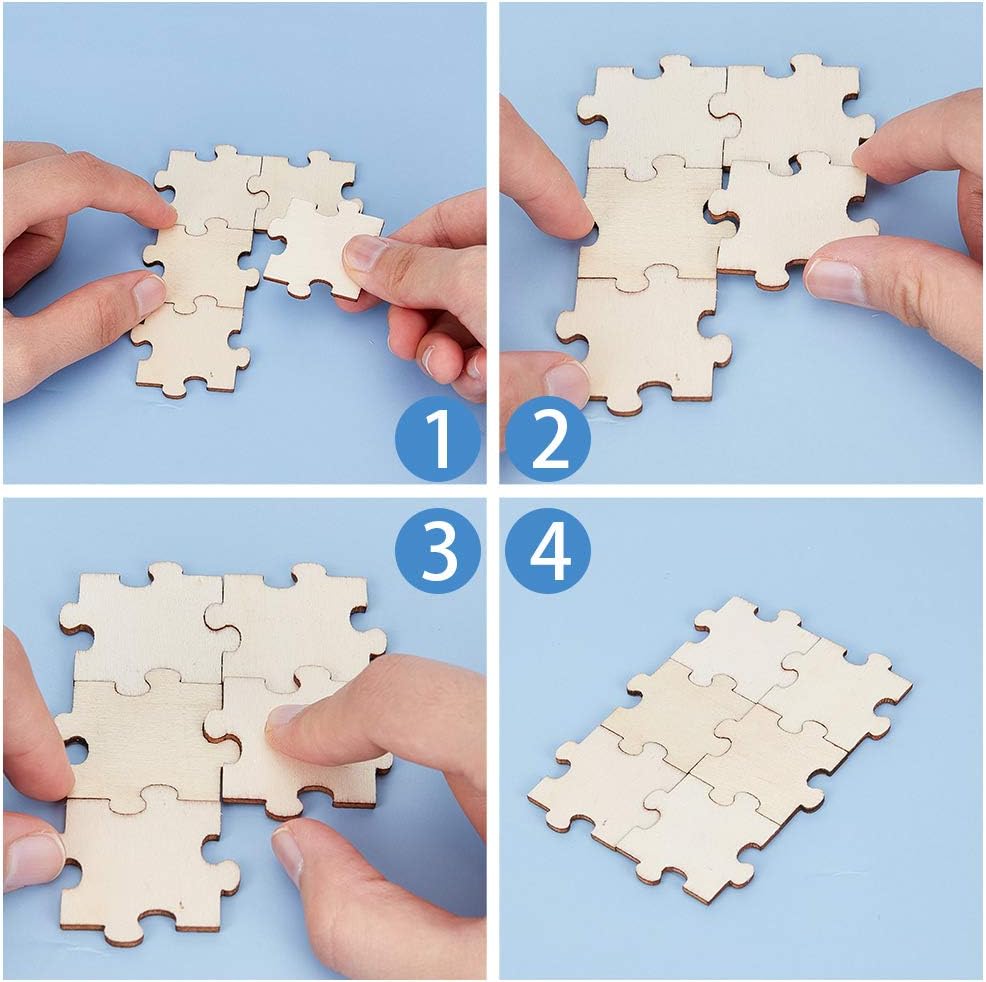 GORGECRAFT Blank Wooden Puzzle Unfinished Wood Jigsaw Pieces 1.57x1.57inch Bulk Freeform Wood Cutouts Puzzle DIY Floor Community for Activity Family Birthday Calendar