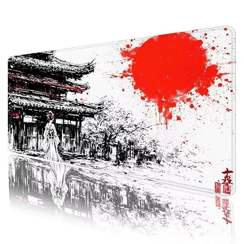 Gaming Tapis de Souris XXL 1000 x 500 x 3 mm, Japon Tapis Souris Paysage sous Main Bureau avec Base Caoutchouc Anti-dérapant, Tapis de Souris Gaming pour améliore la Vitesse et la précision H1017