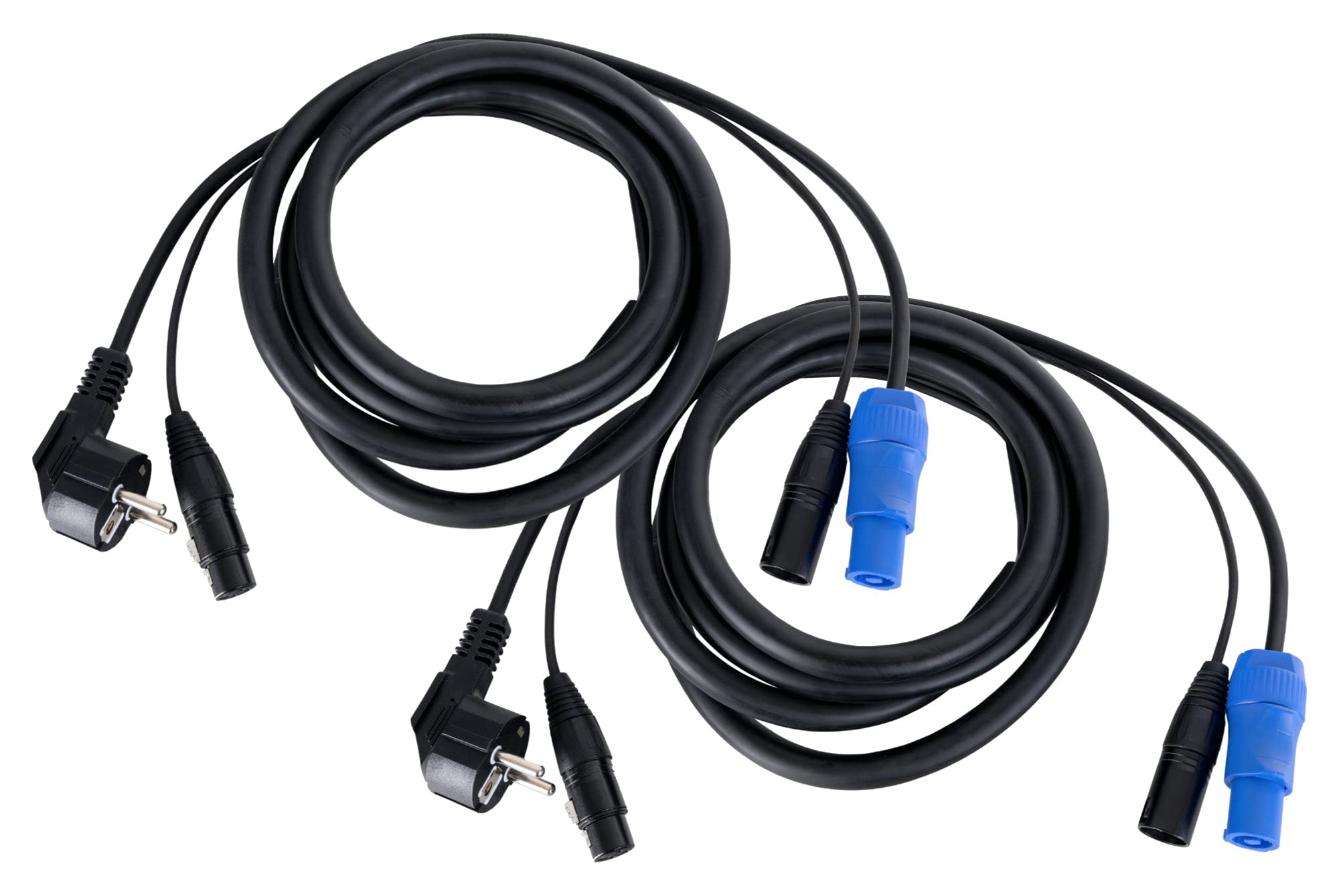 Pronomic Stage EUPPX-10 Hybridkabel Euro/Powerplug/XLR 2x Set - Länge: 2,5 m - Kombi-Kabel für Aktiv-Lautsprecher - Stromversorgung und Signal in einem - Powercon/Schuko-kompatibel - schwarz