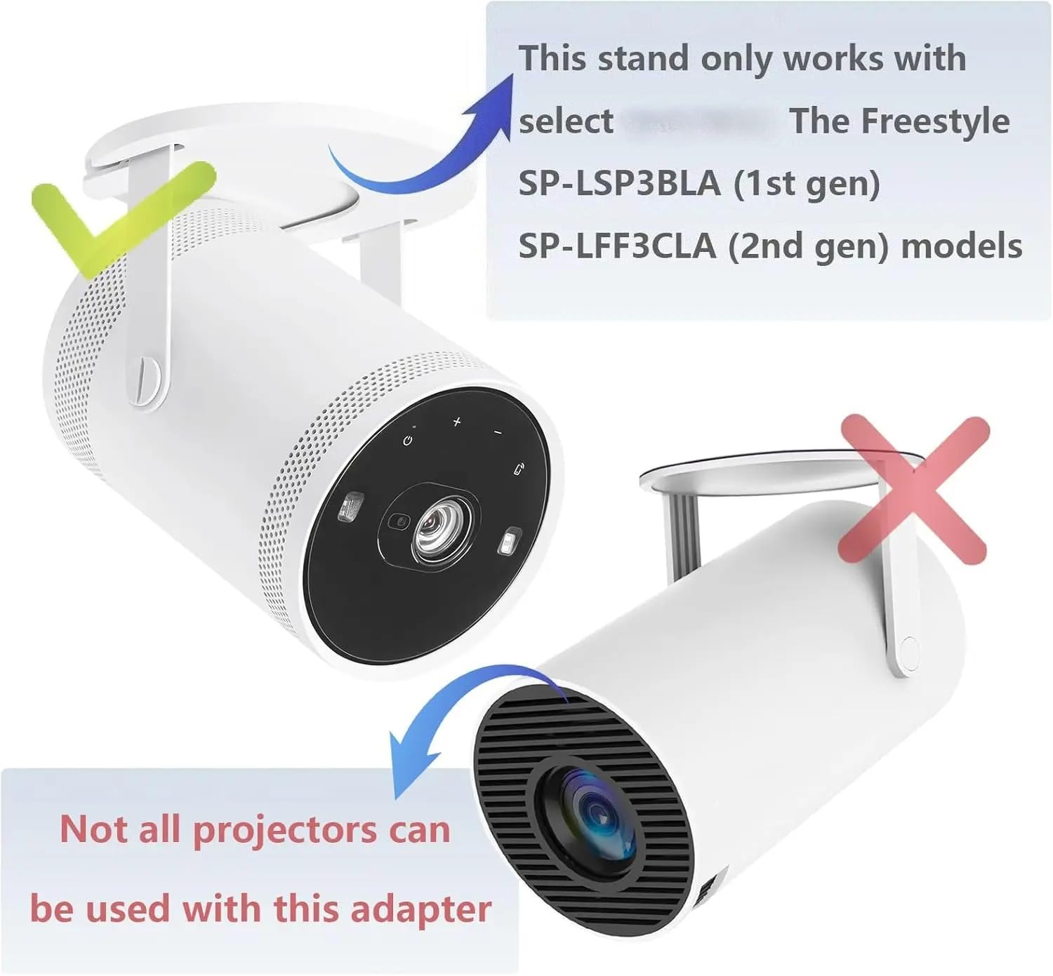 Supporto da Soffitto per Proiettore Compatibile con Samsung Freestyle | supporto da soffitto bianco per proiettore(White Square)