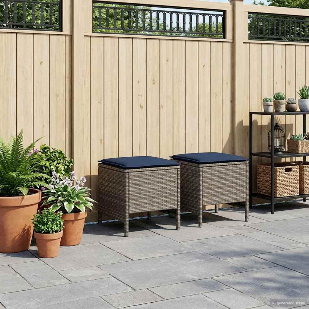 vidaXL Poggiapiedi da Giardino 2 Pezzo Grigio e Blu Navy Rattan in PE, Sgabello moderno in rattan, poggiapiedi compatto, arredo da giardino, accessorio per patio, uso interno, sedia versatile