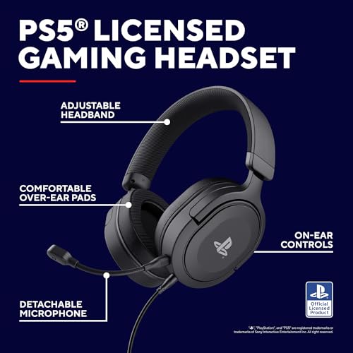 Trust Gaming GXT 498 Forta [oficjalnie licencjonowany na PlayStation 5] Zrównoważony zestaw słuchawkowy do gier PS5/PS4, kabel 1,2 m, sterowniki 50 mm, odłączany mikrofon, przewodowe słuchawki nauszne