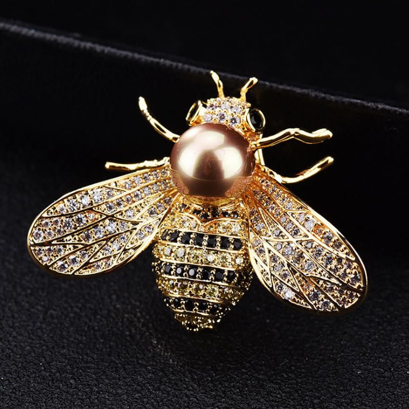 Image of Set of 12 Gold Crystal Insect Bee Brooches with Faux Pearl,Gift for Women, Birthday, Dating, Party, Anniversary