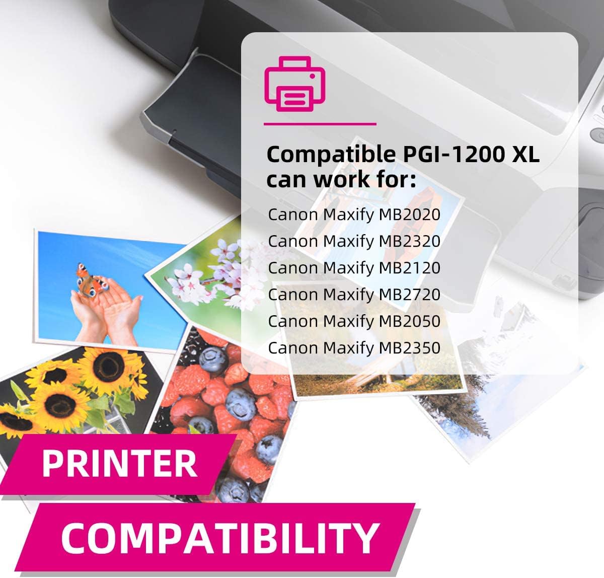PGI-1200XL Ink Cartridges Compatible with Canon PGI1200XL PGI-1200 1200 Pigment Work for Maxify MB2720 MB2320 MB2020 MB2120 Printer (2 Black, 2 Cyan, 2 Magenta, 2 Yellow, 8-Pack)