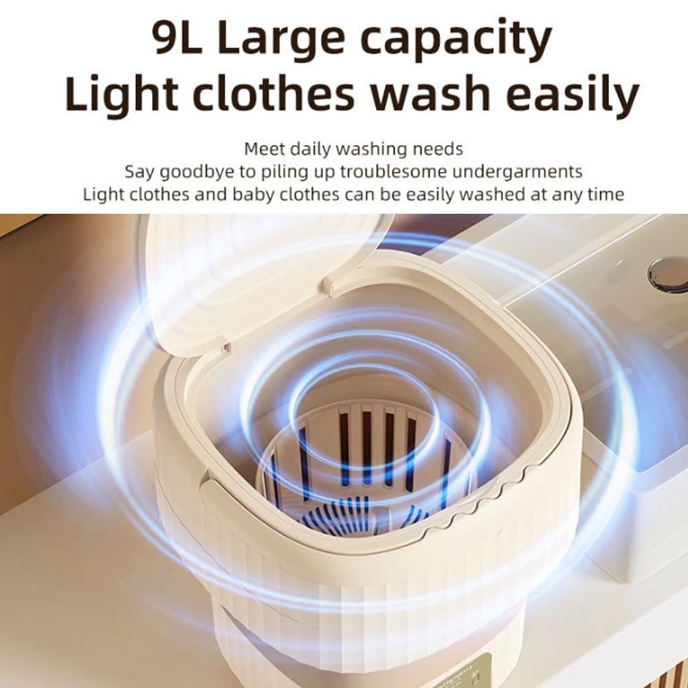 Machine A Laver Pliable, Machine A Laver Pliable avec essorage 9 L Lumière Bleue Vêtements Résistants Aux Enchevêtrements pour sous-Vêtements Et Petits Vêtements Green
