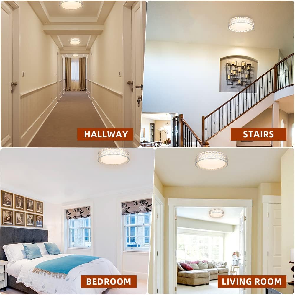 LED Flush Mount Ceiling Light 2 Pack, 14 Inch Dimmable Round Lighting Fixture, 20W 1400 Lumens 3000K Warm White, ETL Listed for Kitchen, Hallway, Bedroom, Stairways, Acrylic Lampshade