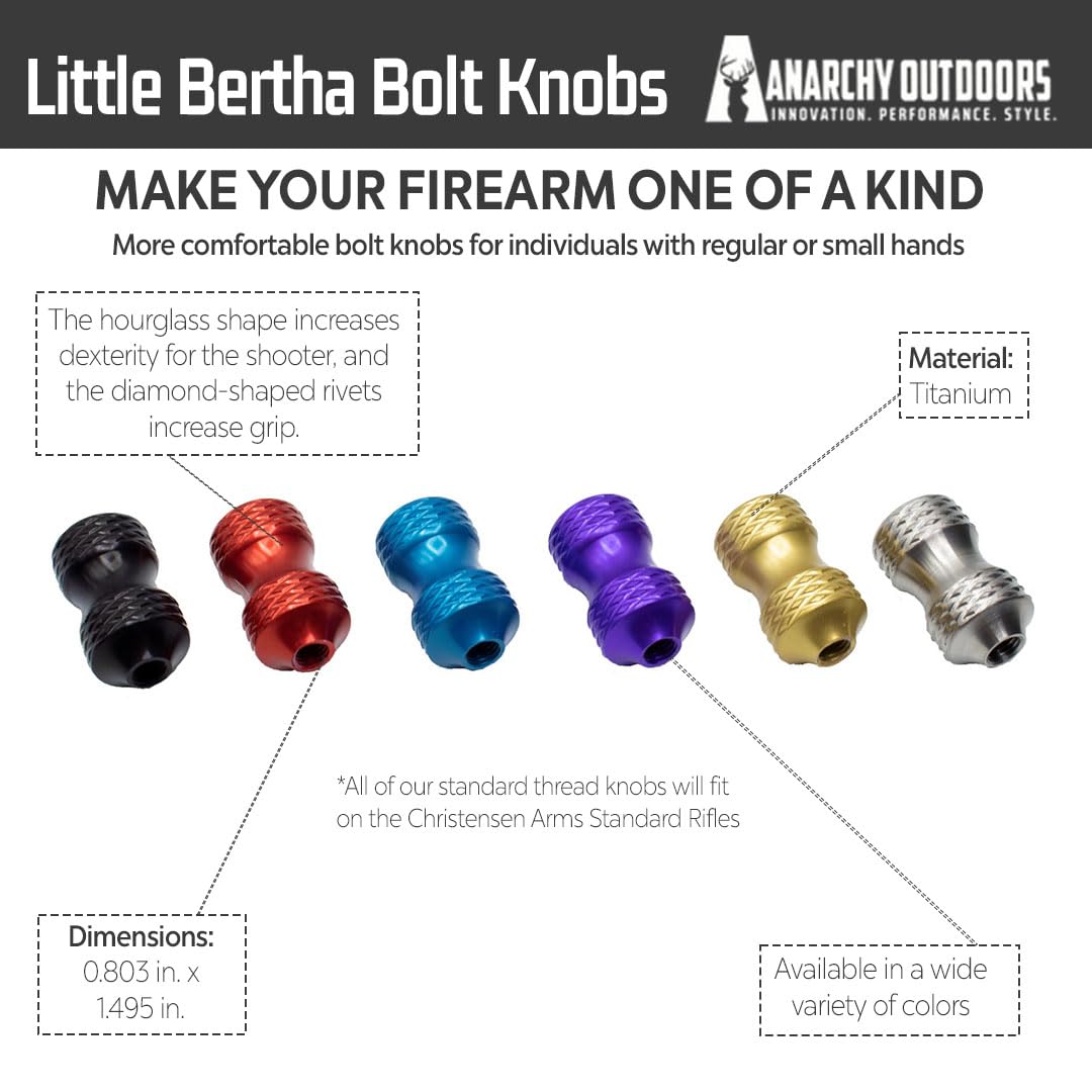 AnarchyOutdoors Little Bertha Bolt Knob for Outdoor Precision Shooters & Hunters Accessories, Black Standard Thread (5/16x24)