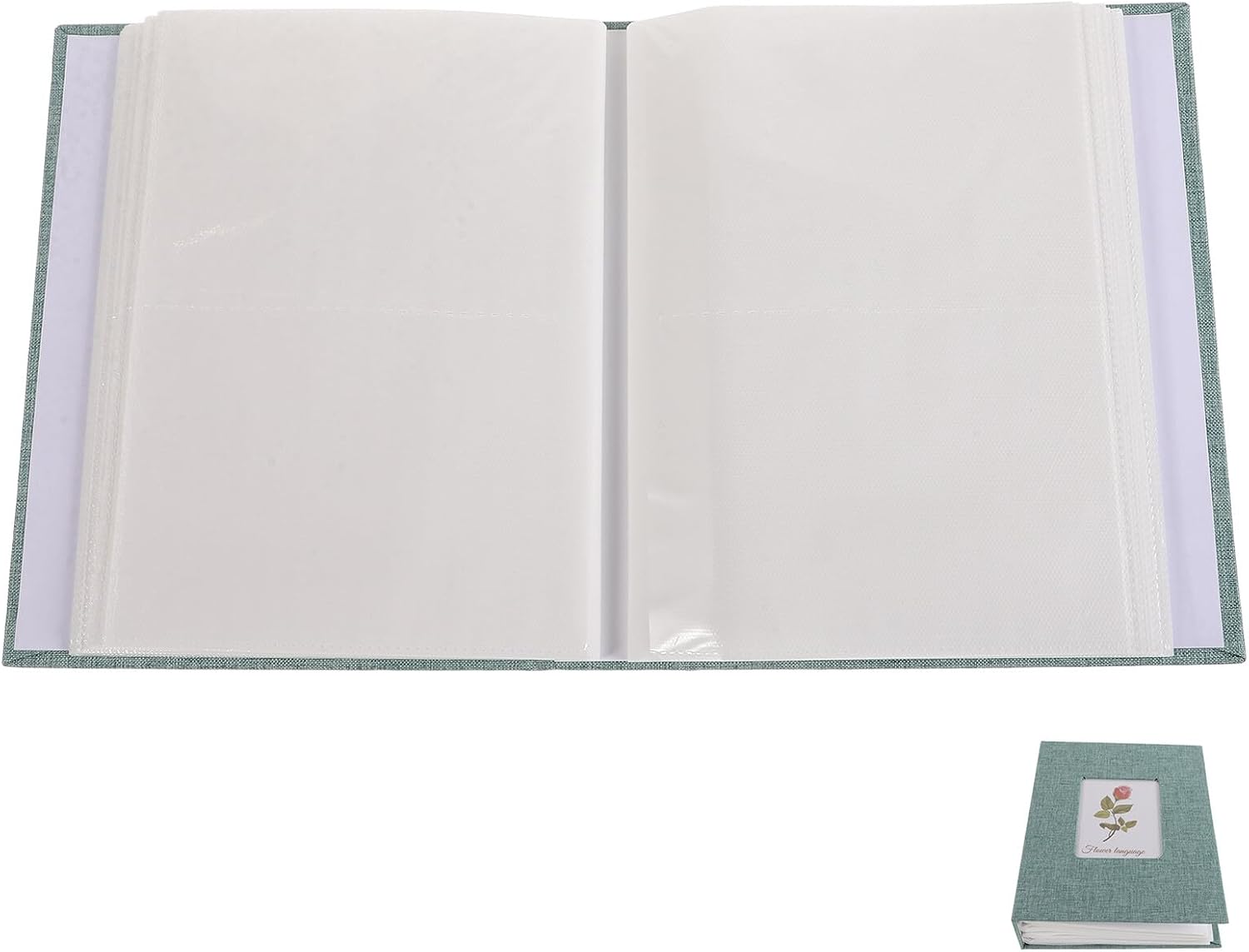 Memory Photo Album and Family, 6-inch Insert Style Photo Book with 200 White Pages, Green Cover Keepsake Album for Growth Records and Birthday Memories