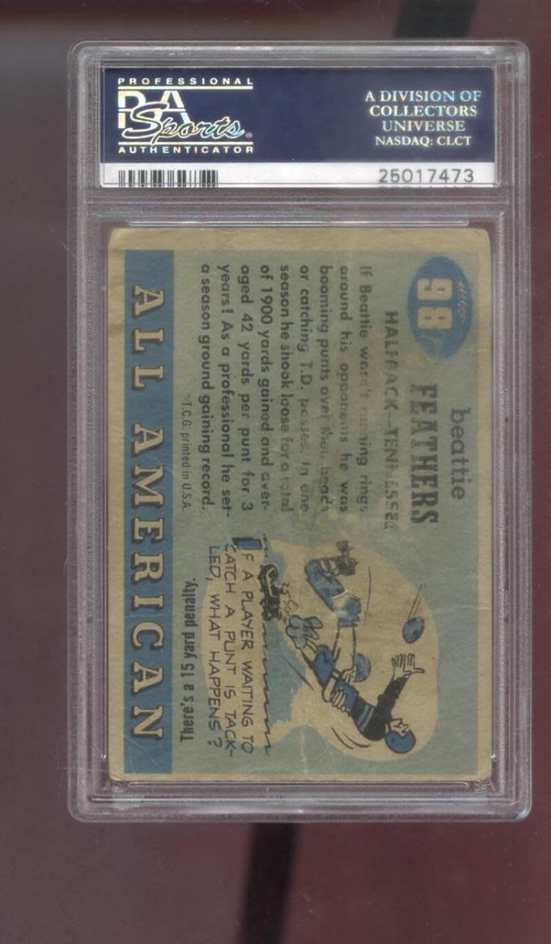 1955 Topps All-American #98 Beattie Feathers PSA 1 Graded Football Card Tennessee