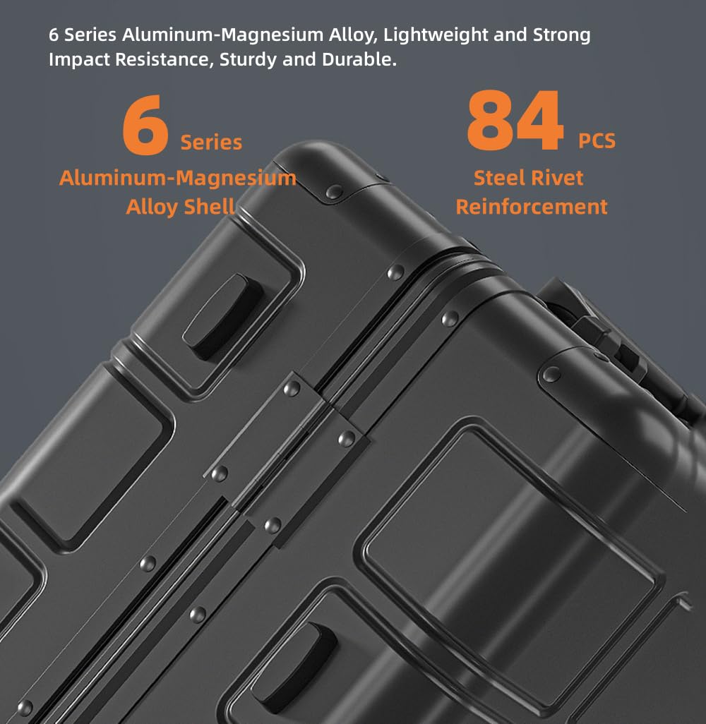 Aoun Hartschalen Koffer Handgepäck Aus All Aluminium, Ganzmetall Trolley Koffer Ohne Reißverschluss Mit Schloss, Reisekoffer Trolley Koffer Metalll Rollkoffer Für Reisen Business (Silber, 51CM-41L)
