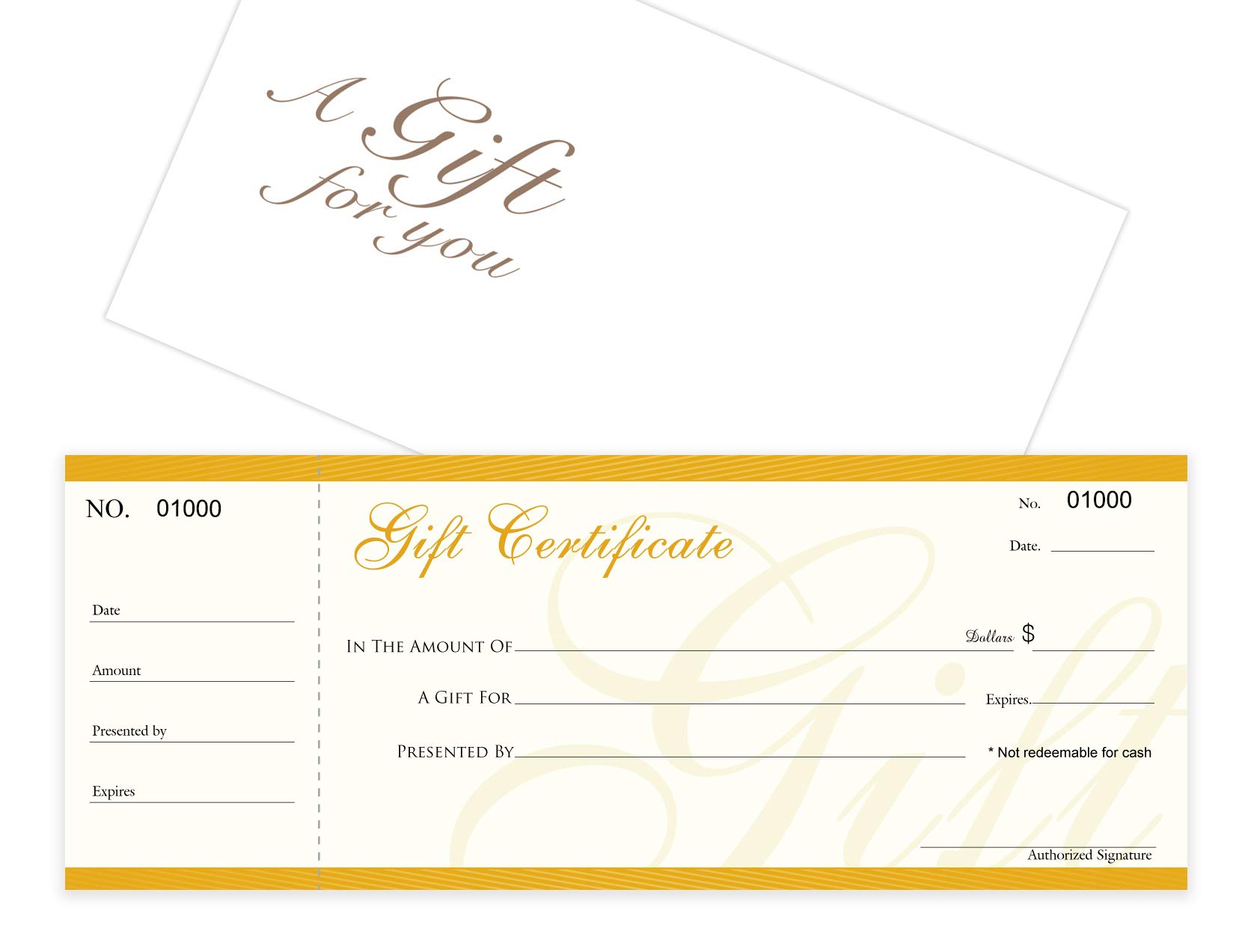 IMPACTONLINEPRINTING Blank Gift Certificates 25 Set for Business, Comes with Free Matching Envelopes, Sequential Numbering Printing