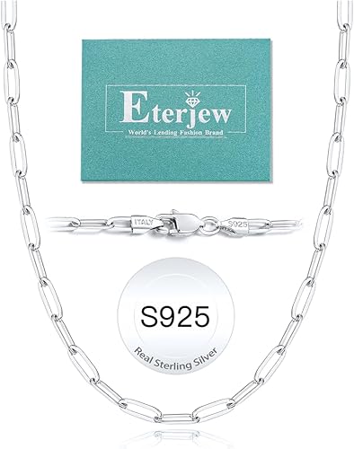 Eterjew 4mm 925 Sterling Silver Paperclip Chain Necklace for Women, Women's Pape