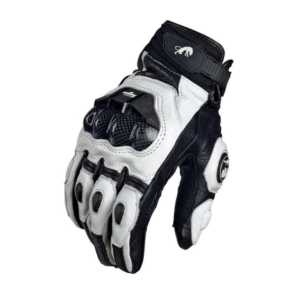 YIWU Los Guantes de Motocicleta Que compite con Negro Cuero auténtico Invierno Moto Blanca Carretera Racing Team Guante Verano de los Hombres (Color : Leather White, Talla : Medium)