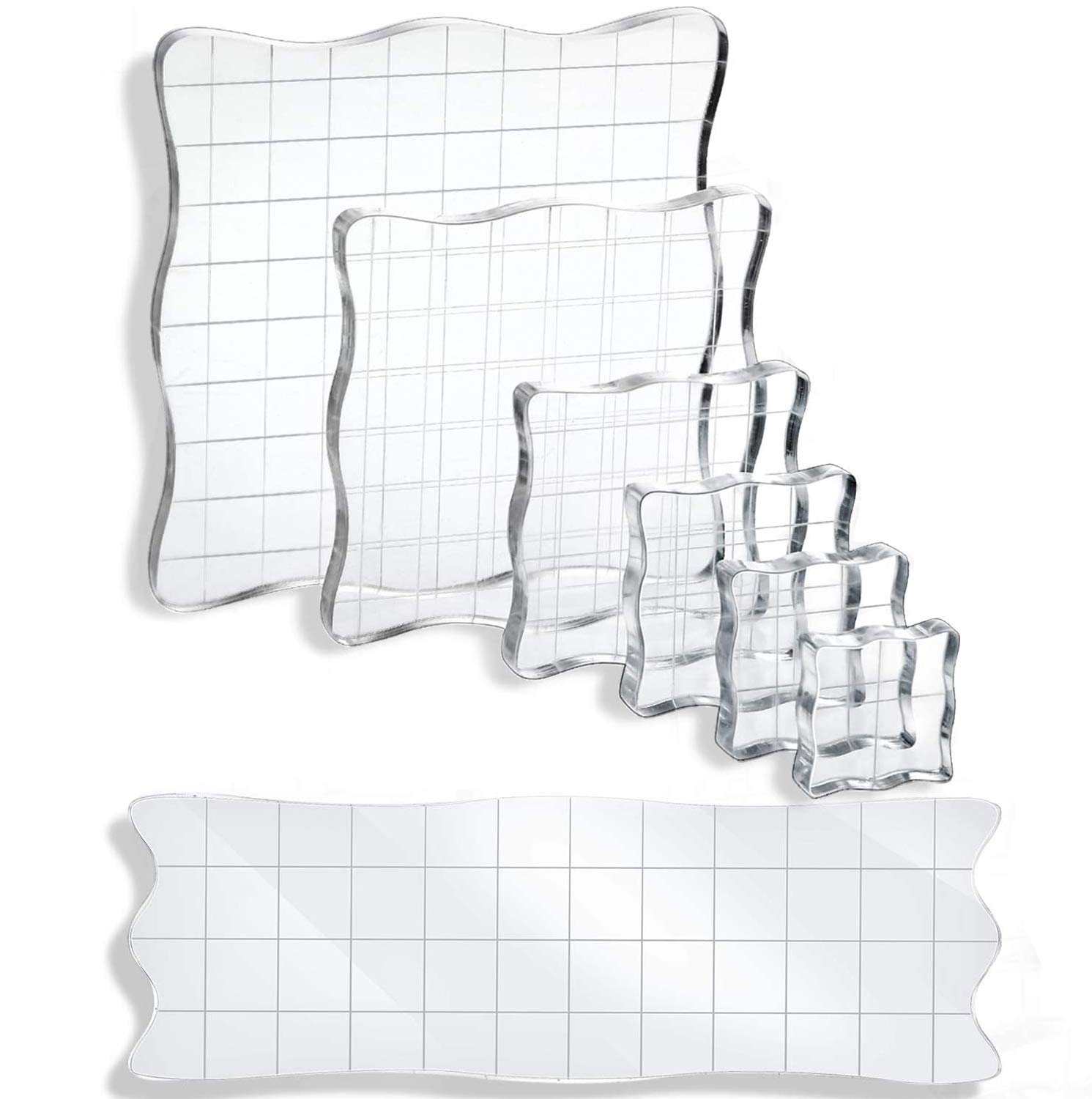 UCEC7 Pieces Acrylic Stamp Block Assorted Sizes Clear Acrylic ing Blocks Set, Decorative Stamp Blocks with Grid Lines for Scrapbooking Crafts Making