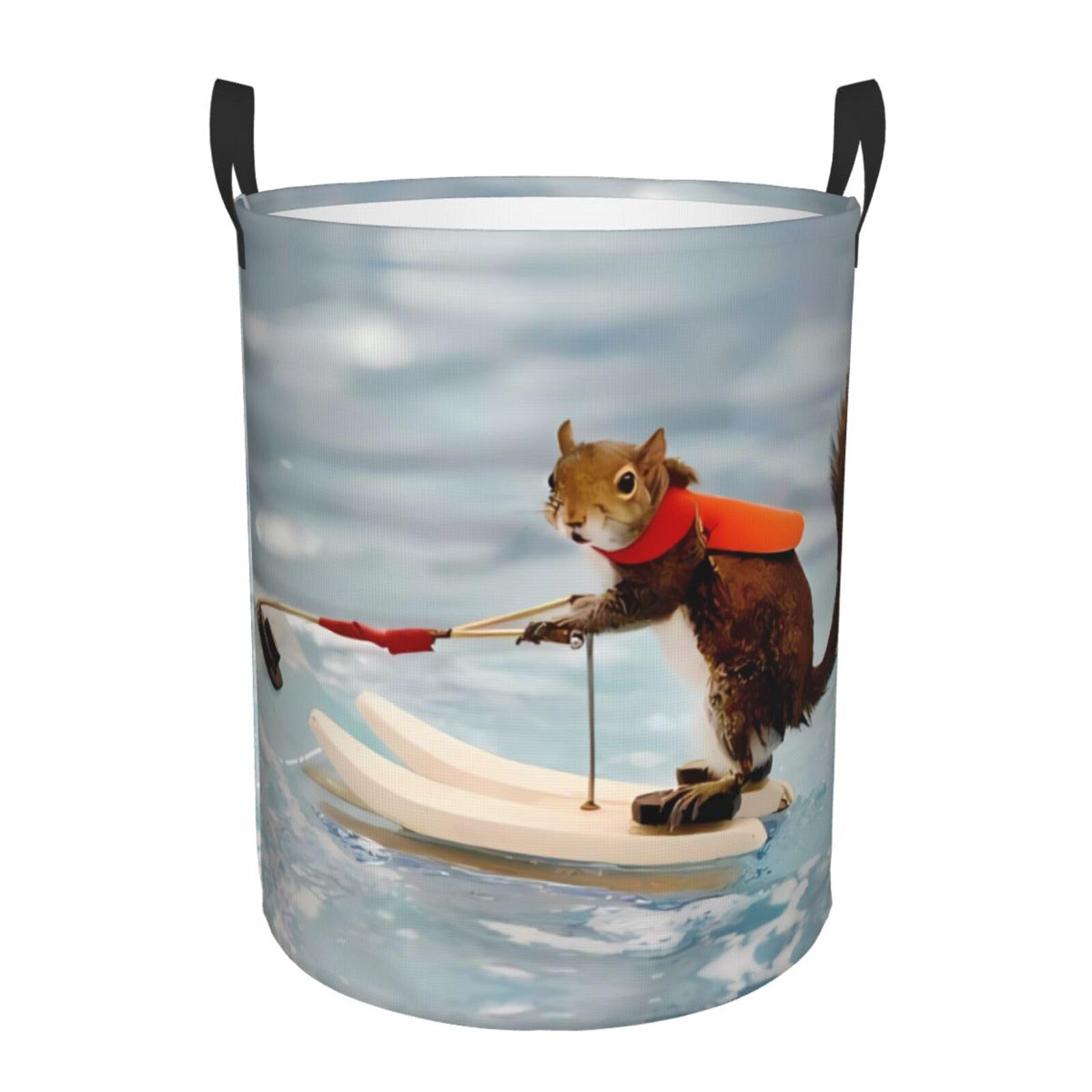 S Circular Hamper Water Skiing fox Squirrel Print for Dirty Clothes