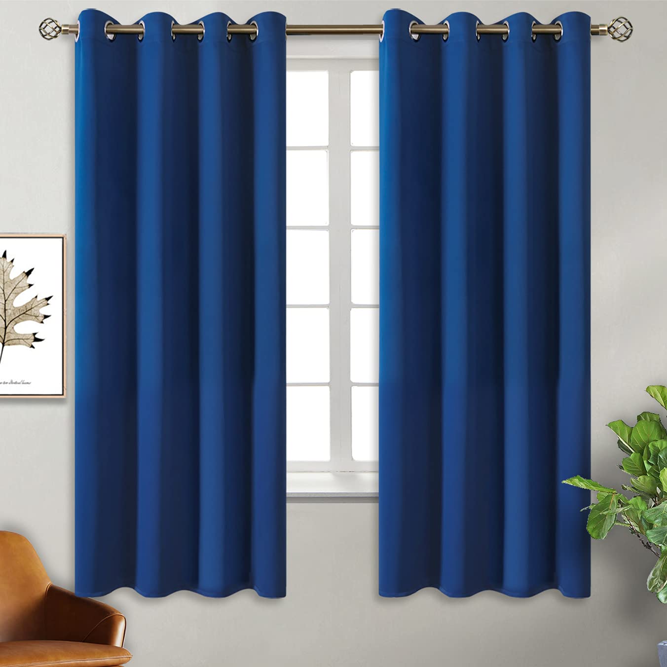 BGment Royal Blue Blackout Curtains for Bedroom 63 Inch Long - 2 Panels