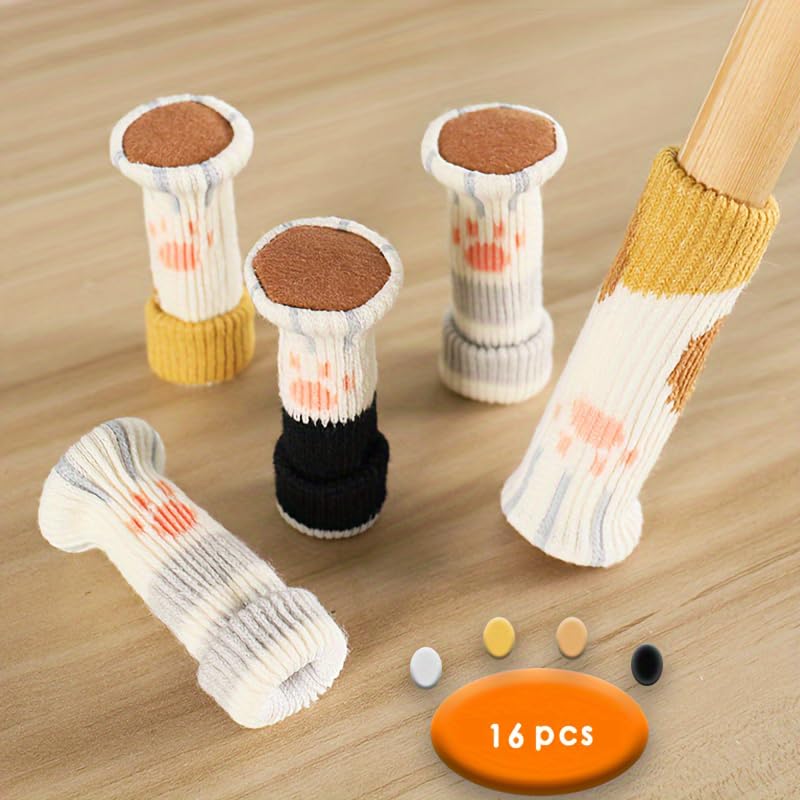 16 Pieces Felt Base Chair Leg Socks Chair Leg Protector Cap Protect Wooden Floor Noise Reduction Cat Paw Pattern (Grey Stripe) - Image 2