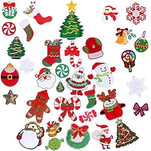 AUGSUN 36 Stück Weihnachten Aufnäher zum Aufbügeln